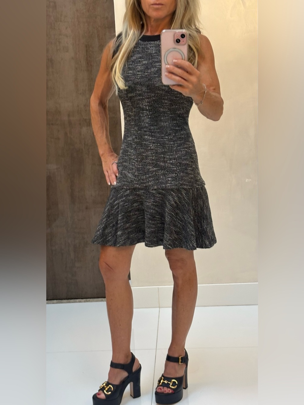 Lovers + Friends Black Heather Knit Flounce Mini Dress